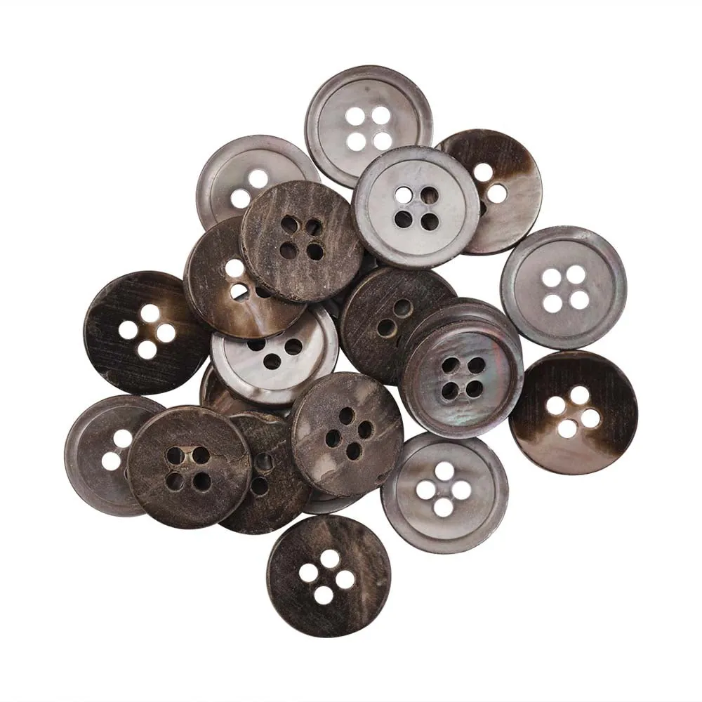 Round Rim Glossy Four Hole Natural Light Grey Shirt Buttons