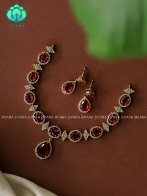 RUBY TEAR pendant -Traditional south indian premium neckwear with earrings- Zivara Fashion- latest jewellery design.