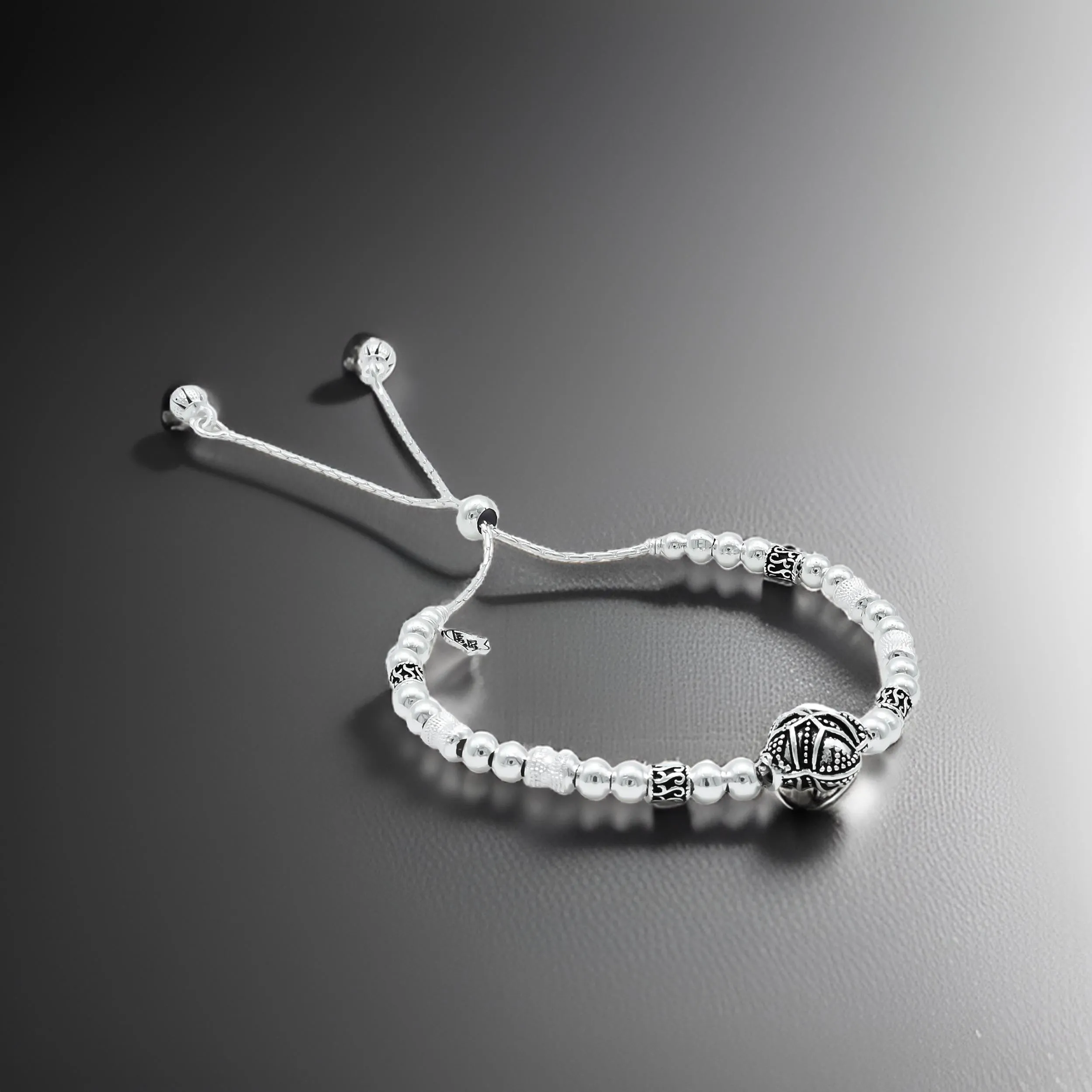 Silver Center Flower and Silver Beads Design Anklet for Girls