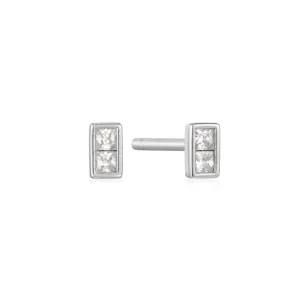 Sterling Silver Cubic Zirconia Rectangle Stud Earrings by Ania Haie