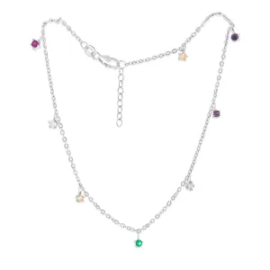 Sterling Silver Multicolor Zirconia Charm 27cm Anklet