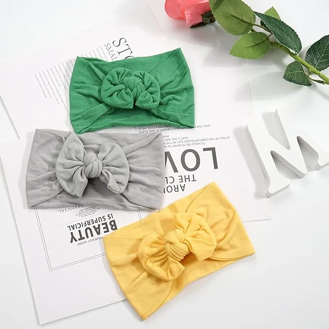 Stretchy Soft Knot Headbands with Bows for Baby Girls - Newborn to Toddler Hair Accessories