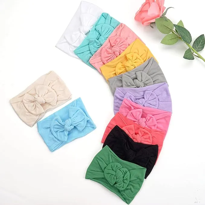 Stretchy Soft Knot Headbands with Bows for Baby Girls - Newborn to Toddler Hair Accessories