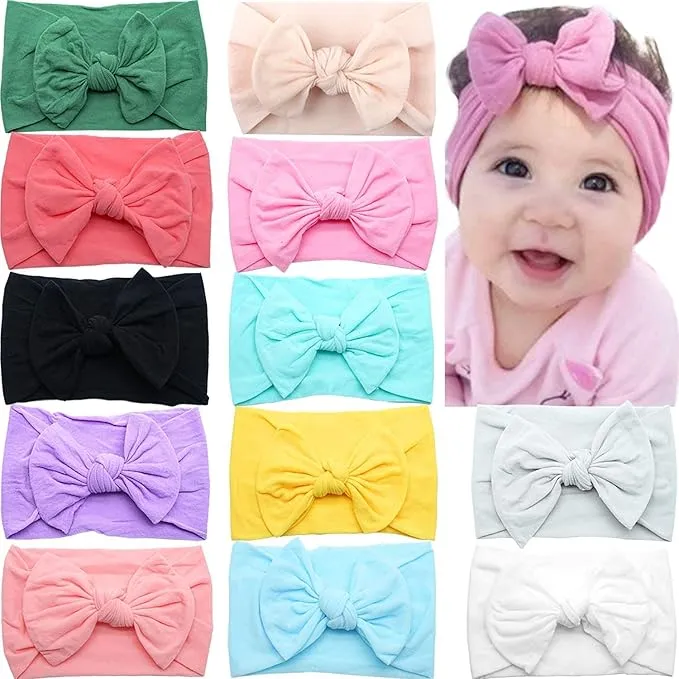 Stretchy Soft Knot Headbands with Bows for Baby Girls - Newborn to Toddler Hair Accessories