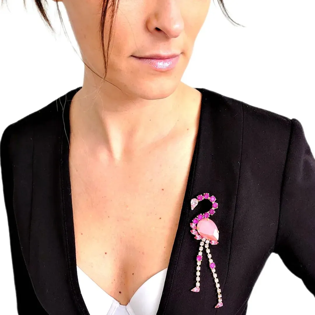 Swarovski Crystals Pink Flamingo Brooch