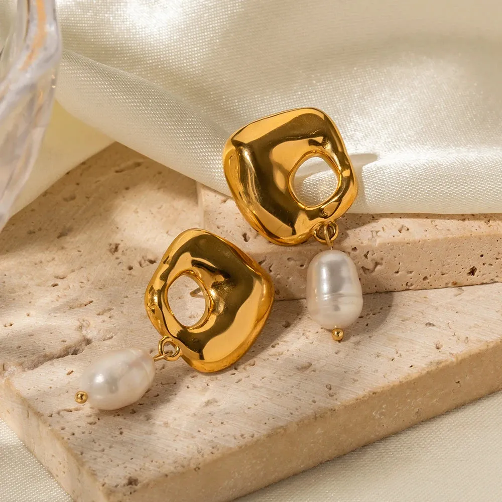 VAIGE Elegant Gold & Pearl Drop Earrings in 18K Stainless Steel