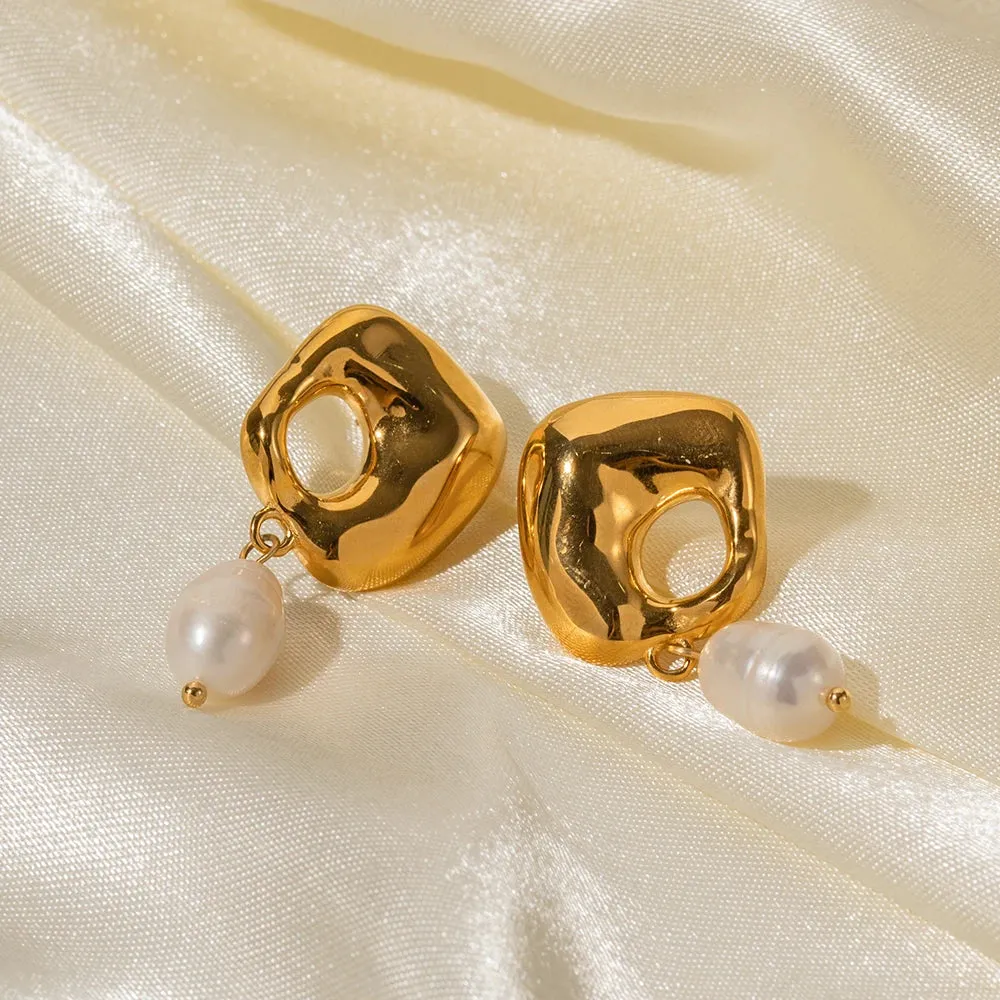 VAIGE Elegant Gold & Pearl Drop Earrings in 18K Stainless Steel