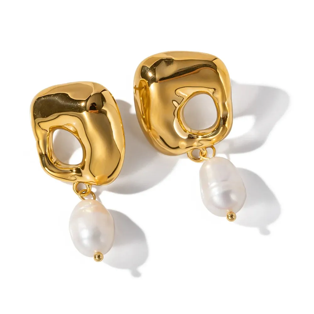 VAIGE Elegant Gold & Pearl Drop Earrings in 18K Stainless Steel