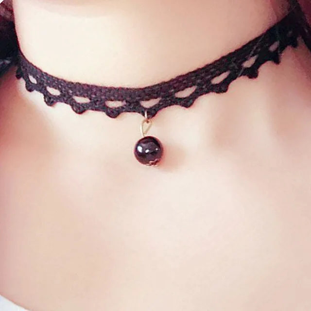 Vintage Gothic Lolita Punk Crystal Choker Necklace Black Victorian Style Resin Tassel Vampire Steampunk Torques Jewellery