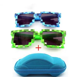 Vintage Stylish Pixel Pattern Square Sunglasses With Case For Unisex